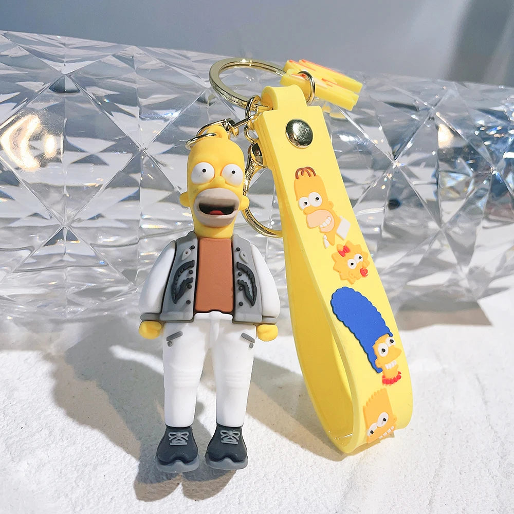 Disney Simpsons Keychain Cartoon Action Figure Key Chain Baby Pendant Couples Fashion Car Accessories Gifts Keyring Cute