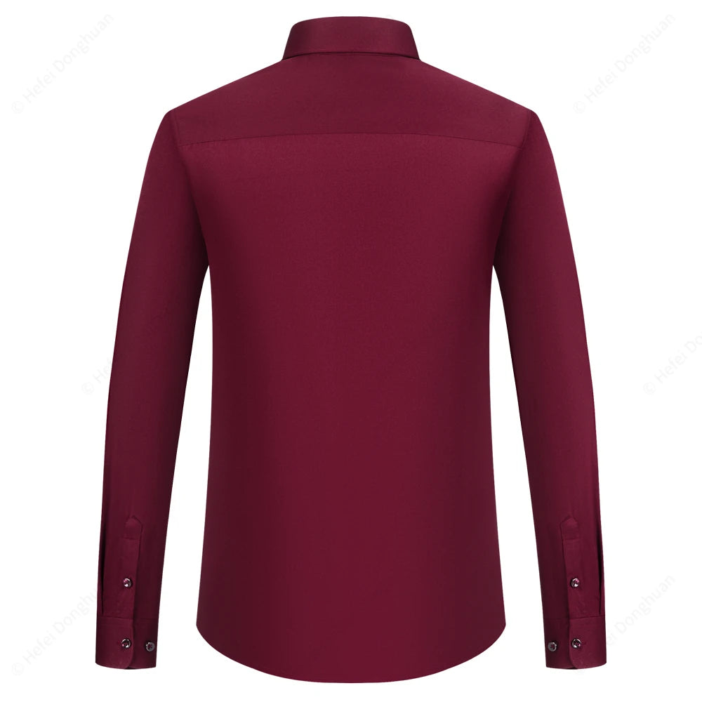 Men‘s Long Sleeve Silk-Like Satin Smooth Formal Shirt, Comfort Slight Stretch Wrinkle-Free Regular Fit Solid Color Dress Shirts