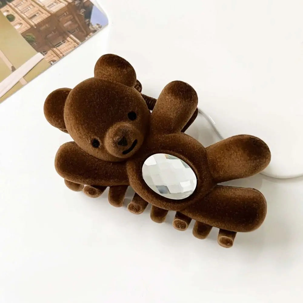 Creative Flocking Cute Bear Hair Claw Hair Clip Shark Clip Shark Grab Clip Rhinestone Headwear Back Head Hair Clip Travel