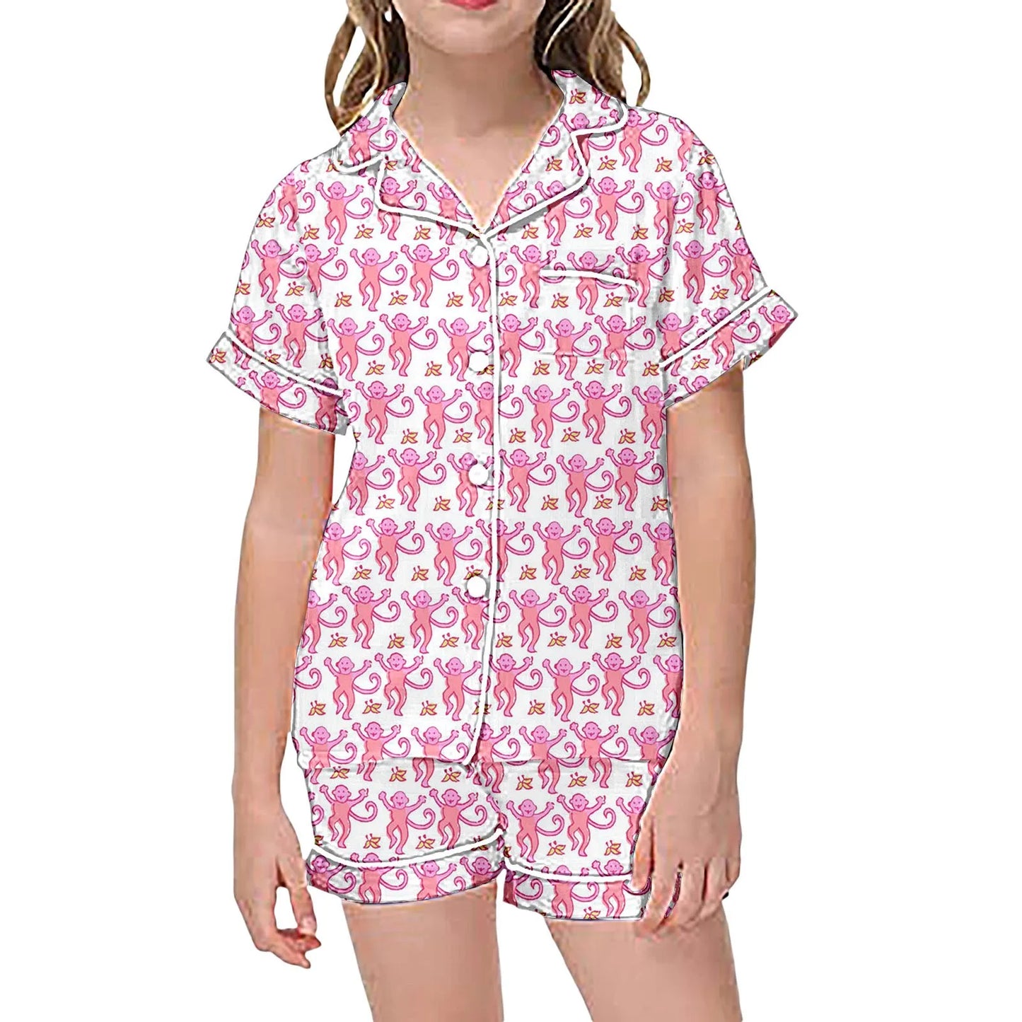 Cute Roller Monkey Print Pajama Short Sleeve Shirt And Shorts Pajama Set Sleepwear 2 Piece Set Pajamas For Kids Children Graphic