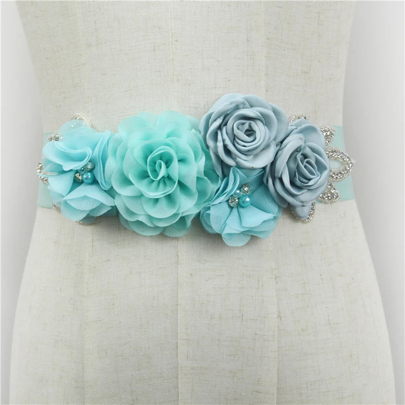 Wedding Belts White Ivory Flowers Pearls Satin Flower Rhinestone Decoration Accessories Elegant Bridesmaids Women Dresses Sash