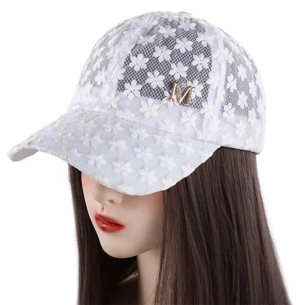 Adjustable Fashion Outdoor Women Girls Hip Hop Visors Cap Flower Baseball Cap Mesh Hat Lace