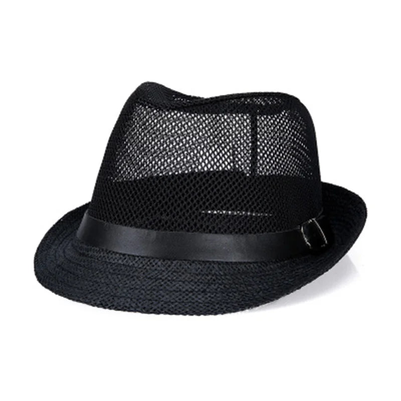 Summer linen breathable sunhat Jazz Hat small hat outdoor sun hat men's leather belt Hawkins Felt Cap Western cowboy hat F59
