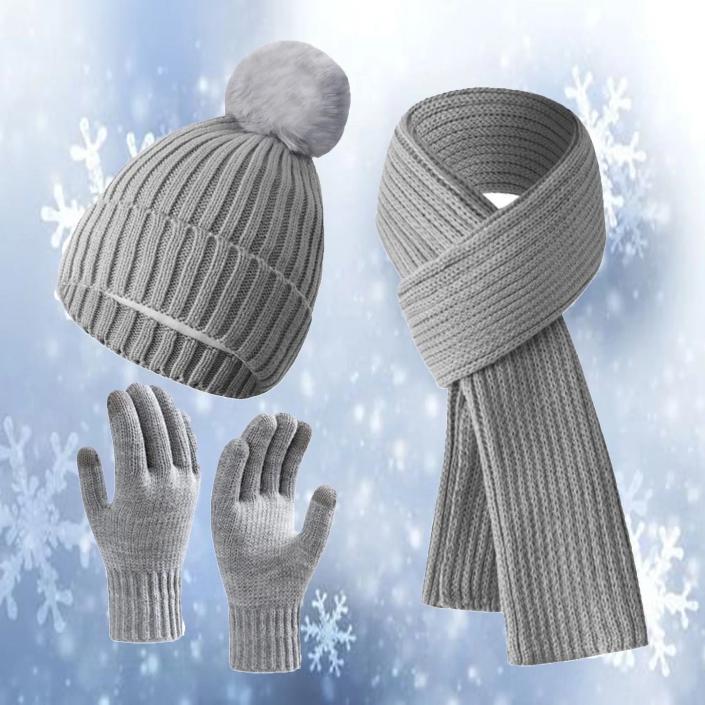 2024 Winter Warm Hats for Women and Man Knitted Wool Piled Thickened Gloves Hat Scarves Three-piece Beanie Practical Scarf