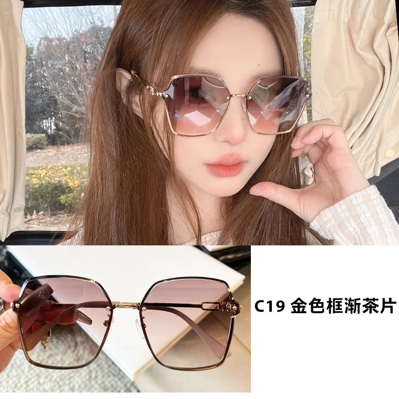 Vintage with Large Rims Sunglasses Women's to Make Big Face Thin-Looked Trendy Personalized Street Shot Online Influencer Fashio