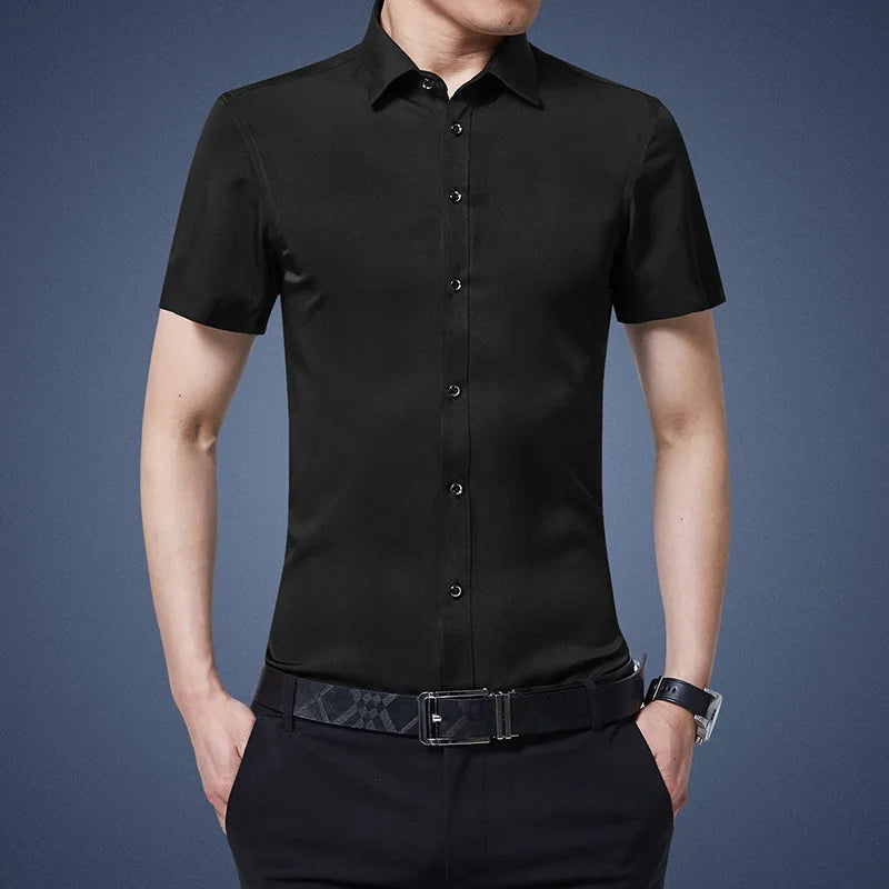 Four Season Non-ironing Regular Fit Business Casual Long Sleeve Shirt Anti-Wrinkle Solid Color Male Social Formal Shirts