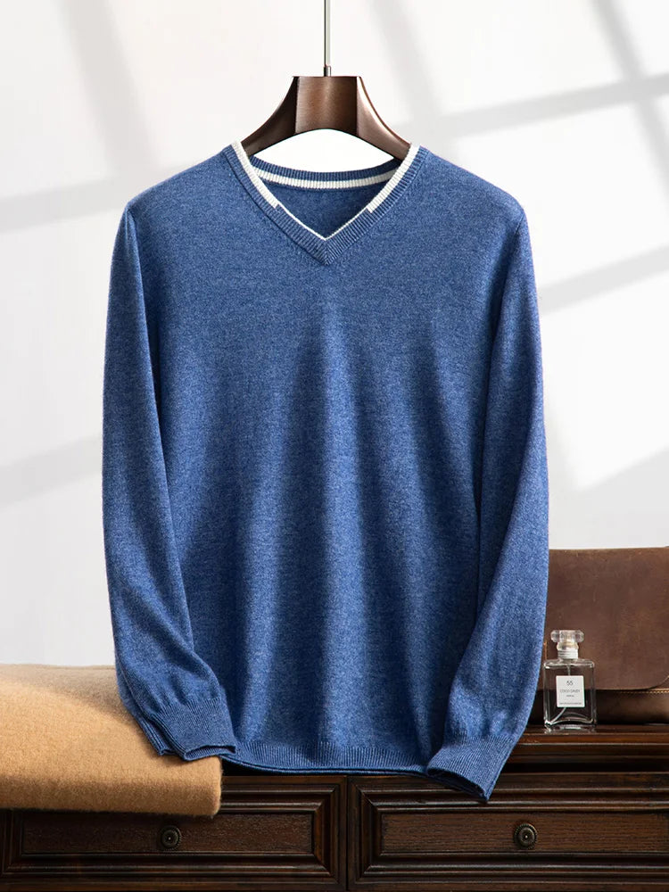 ANGEL Men's 100% Cashmere Sweater Long Sleeve V-Neck Pullovers Loose High-End Knit Shirt Casual Tops New Autumn Winter Clothing