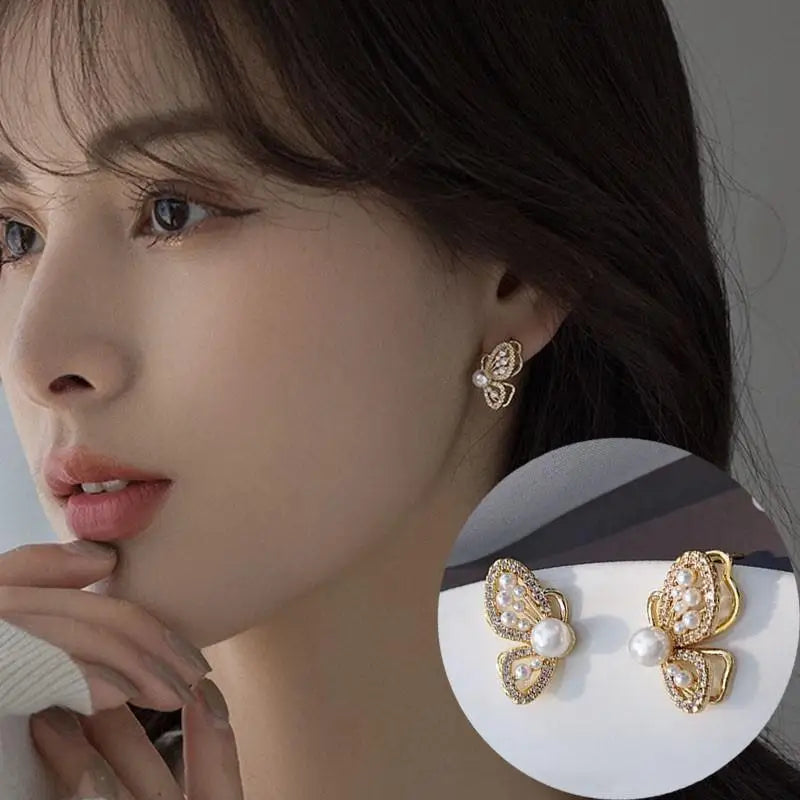 925 Silver Needle Green Crystal Butterfly Drop Earrings For Women Korean Jewelry 2024 Trending Fairy Luxury Women's Earrings New