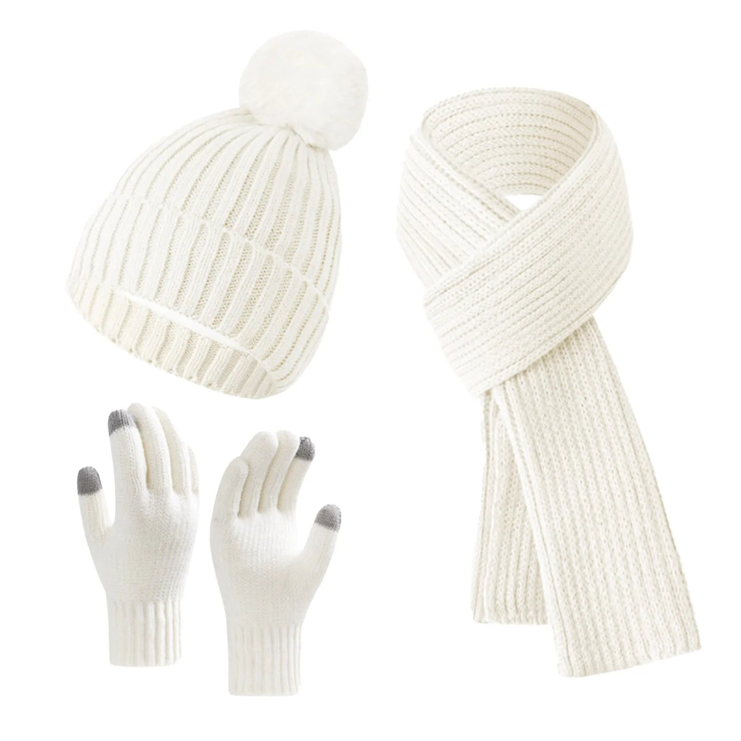 2024 Winter Warm Hats for Women and Man Knitted Wool Piled Thickened Gloves Hat Scarves Three-piece Beanie Practical Scarf
