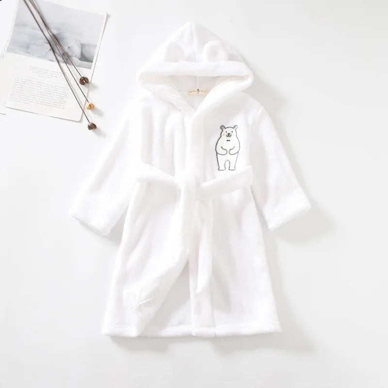 Kids Hooded Lace-up Bathrobe Winter Baby Boys Girls Pajamas Robes Cartoon Animals Girls Boy Sleepwear Bathrobe Girls Clothing