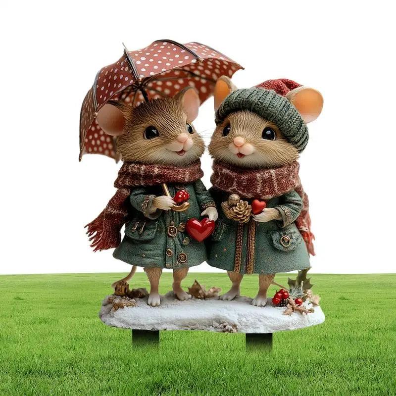Squirrel Garden Stake 2D Valentine's Day Squirrel Lawn Sign With Stake Squirrel Lover Stake With Umbrella Scarf For Valentine's