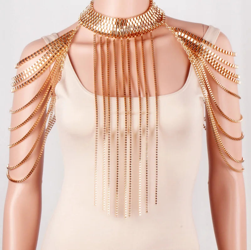 Chran New Stunning Gold Color Body shoulder Chain JEWELRY Necklace Waist  Bikini Harness Dress Decor Slave Chain Jewellry BDC825