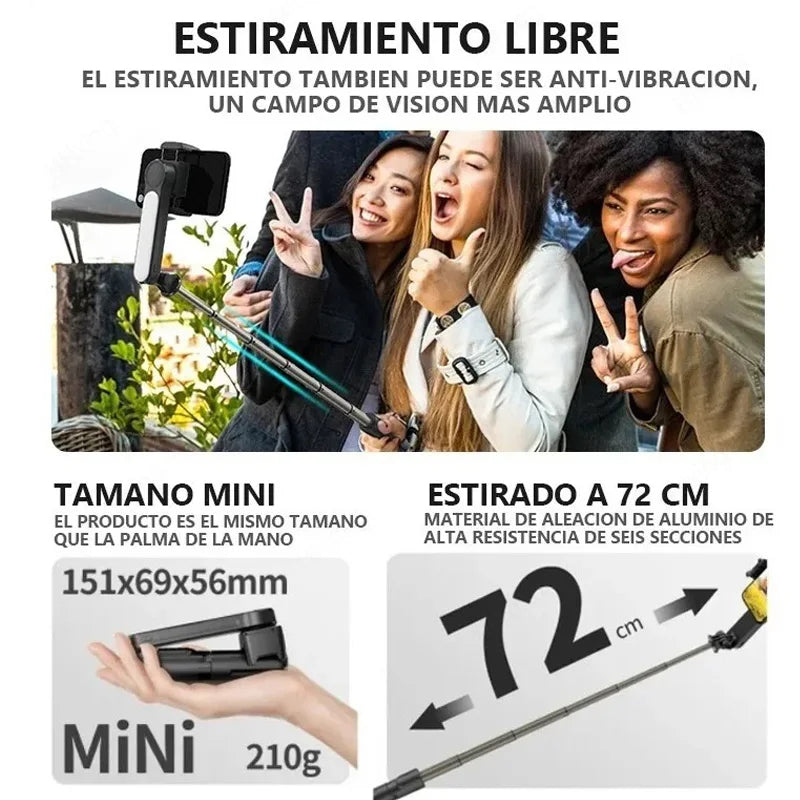 عصا سيلفي مثبتة بمحور Gimbal من EARDECO مع ضوء تعبئة لاسلكي وبلوتوث لهاتف HUAWEI Xiaomi IPhone الهاتف المحمول الذكي 