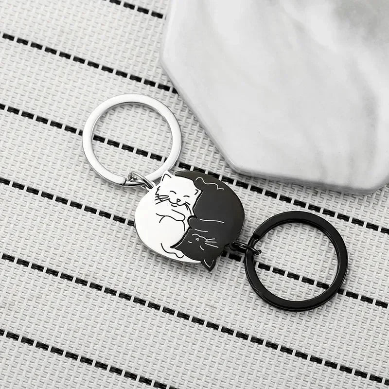 Couple Keychain Matching Cat Gift for Pet Lovers Cute Valentine's Day Jewelry  Black Cat Puzzle Pendant for Girlfriend Boyfriend