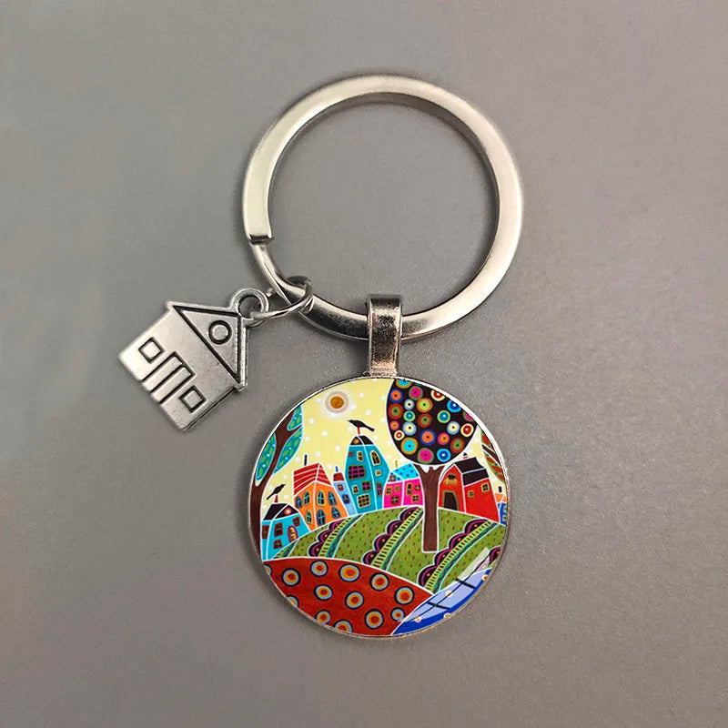 Key To The New House Kechain Beautiful House Under The Starry Sky Key Ring Personality Jewelry Gift Key Holder for New Home