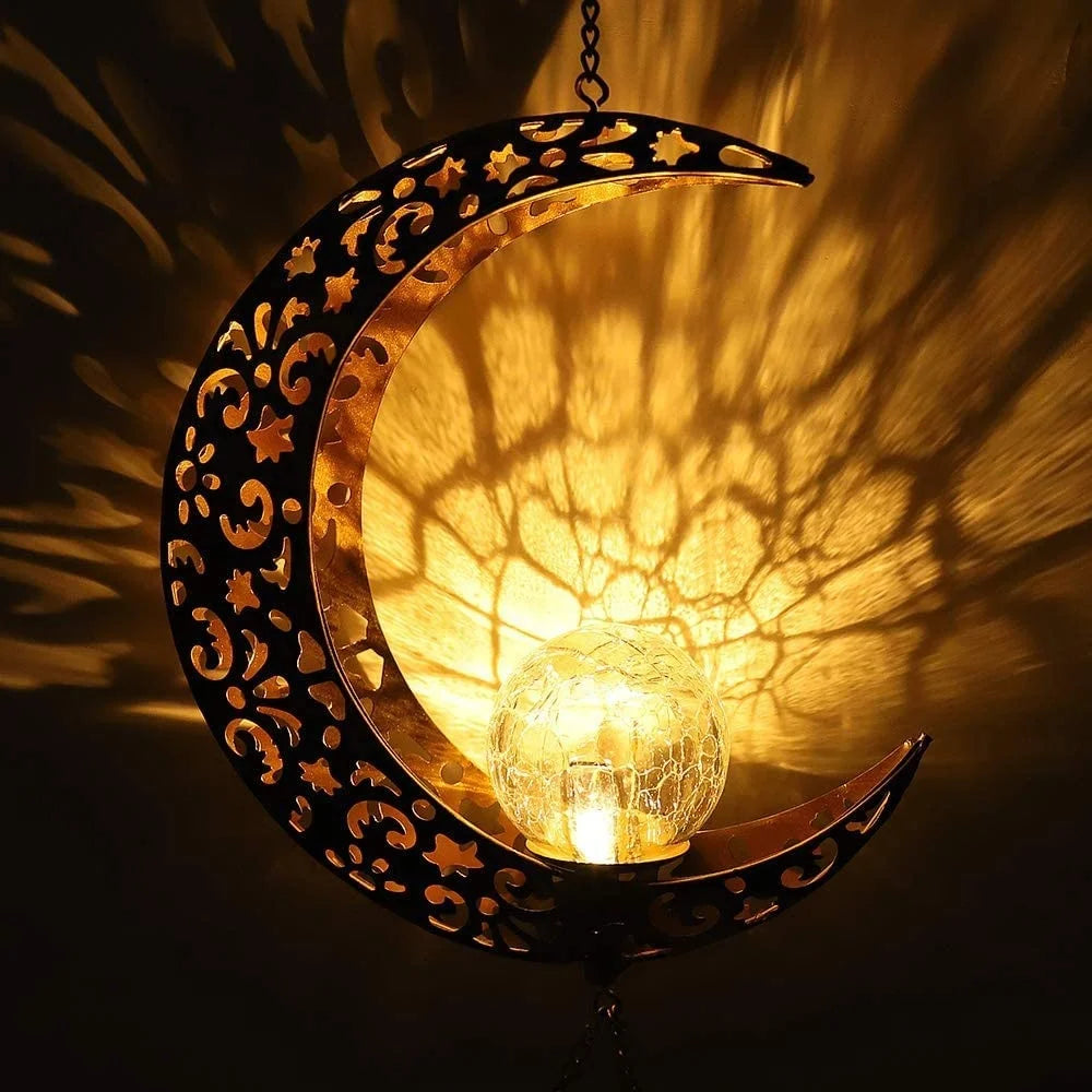 Moon Solar Wind Chimes for Outside, Ramadan Decoration Mobile LED lantern light for Muslim islamic art