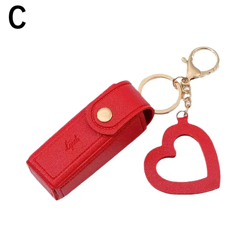 Portable Lipstick Organizer Keychain With Mirror, Glitter Lipstick Bags PU Mini Lip Gloss Bag Lipstick Holder For Women Gir E2J1
