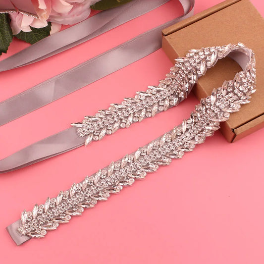 Crystal bridal belt with ribbons, handmade silver wedding belt, cookie patient belt for wedding evening dresses