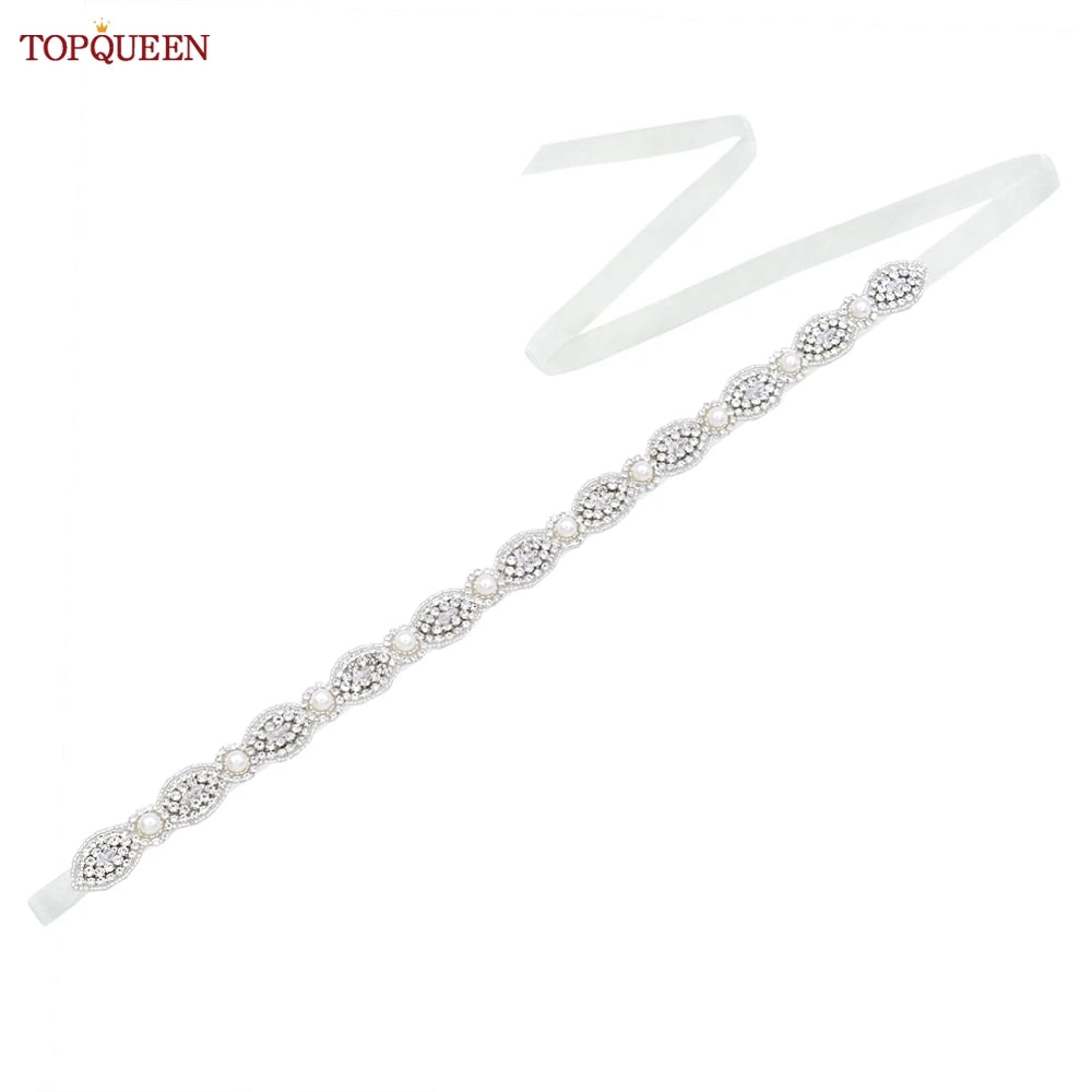 TOPQUEEN Bridal Belt Pearls Crystal Decoration Sash for Women Ladies Wedding Evening Party Dress Gown Applique Handmade  S435
