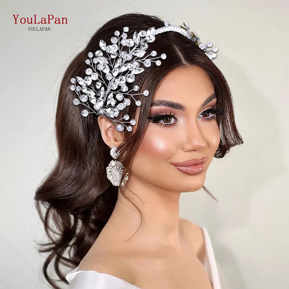 Youlapan Bridal Wedding Hair Bands 3 Color Women HeadBand Tiara Handmade Pearl Crystal Bridesmaid Hair Jewelry Accessories HP804