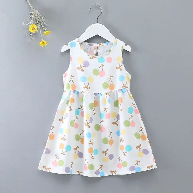 Girls Summer Dress Sleeveless Cute Print