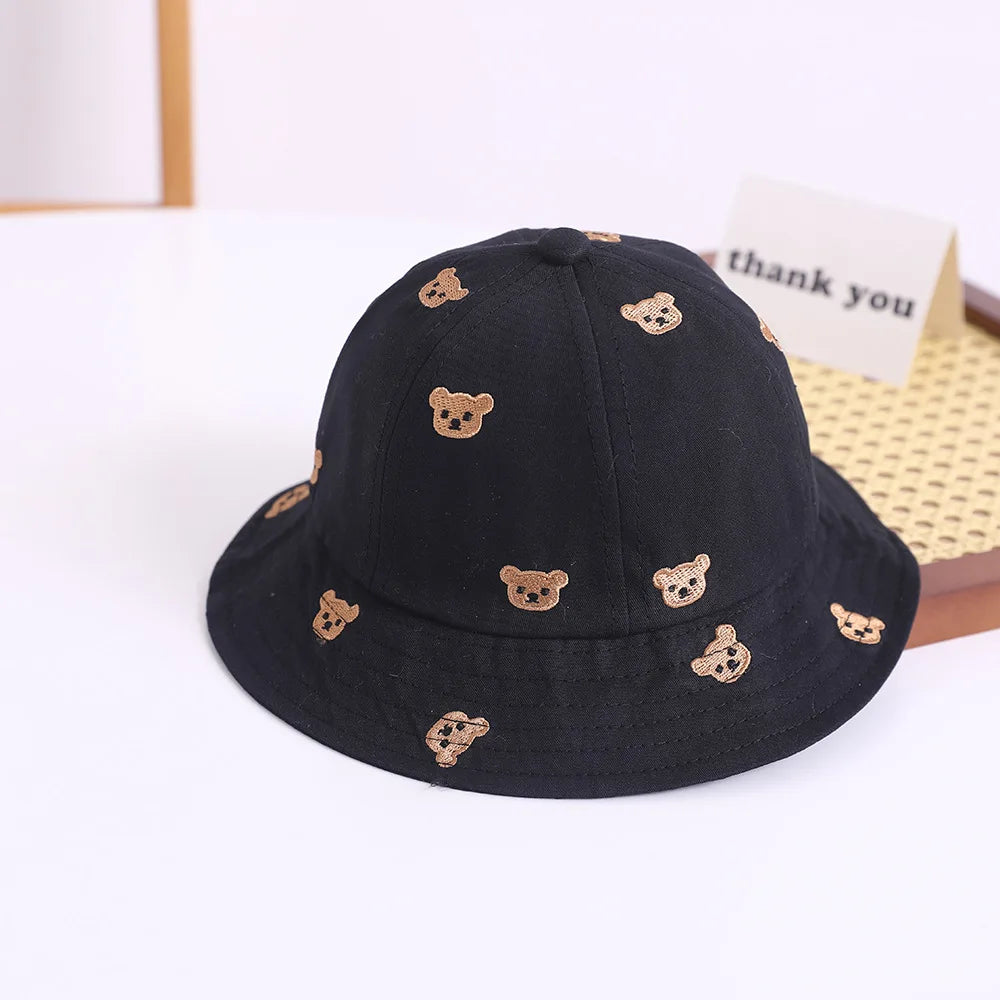 Embroidered Bear Baby Bucket Hat For 1-3Y Children New Spring Baby Boys Girls Sunshade Hat Lovely Outdoor Summer Hat Fishing Cap