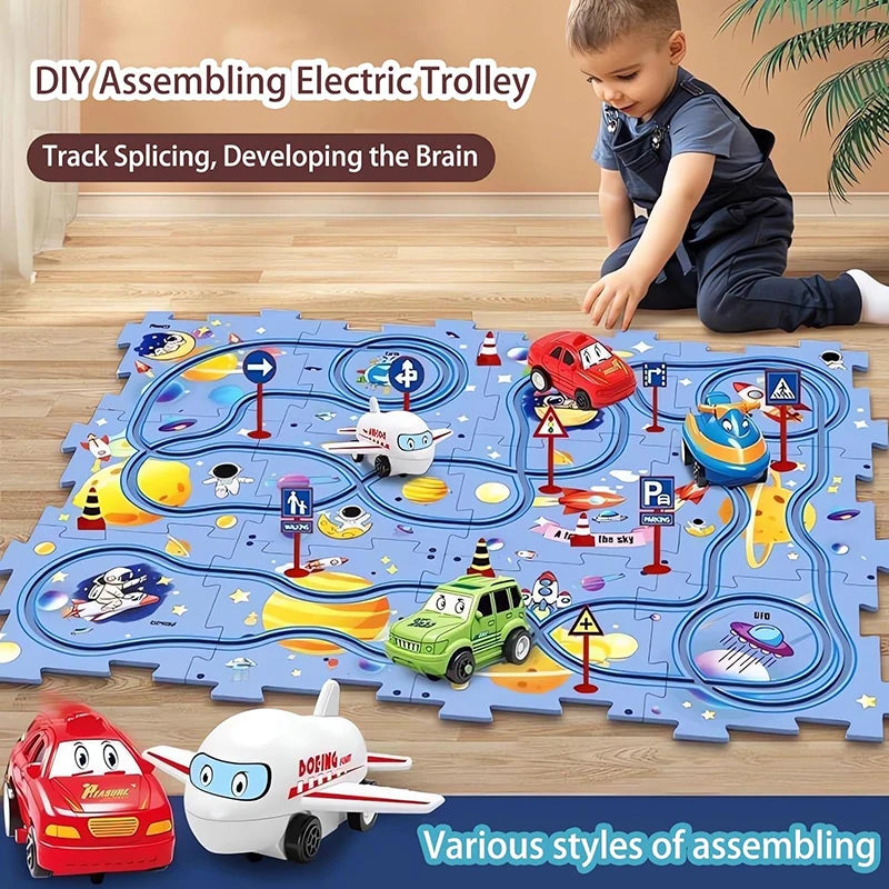 Puzzel Toy Set Rail Car DIY Assemble Jigsaw Flexible Railway Track Parent-child Interaction Toy Electric Car Puzzle Toys Gifts