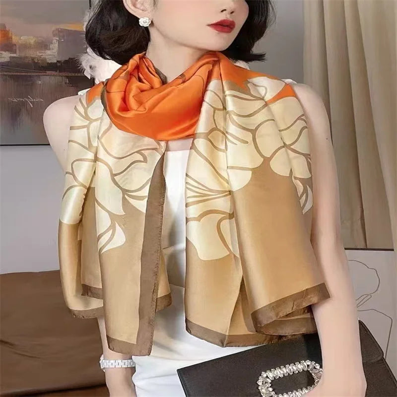 Brand New Women Silk Winter Scarf Luxury Design Print Lady Beach Shawl Scarves Fashion Smooth Foulard Female Hijab 2025