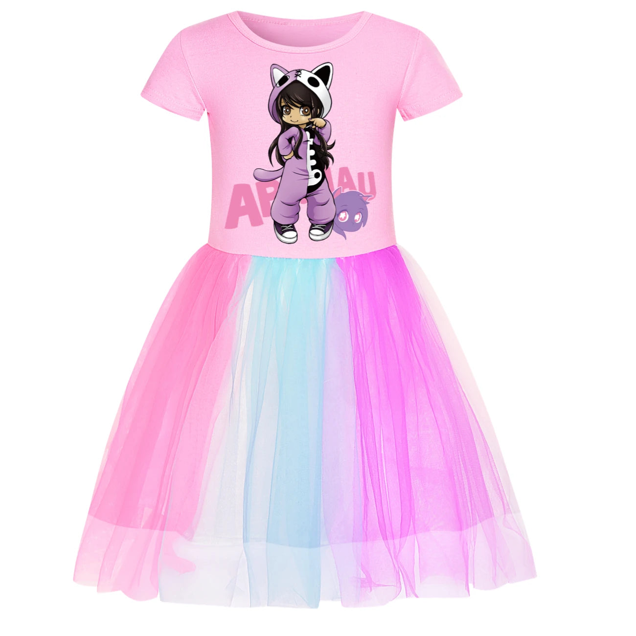 Anime Aphmau Dress Kids Cute Short Sleeve Clothes for Baby Girls Kawaii Casual Dresses&small Bag Children Summer Holiday Outfits