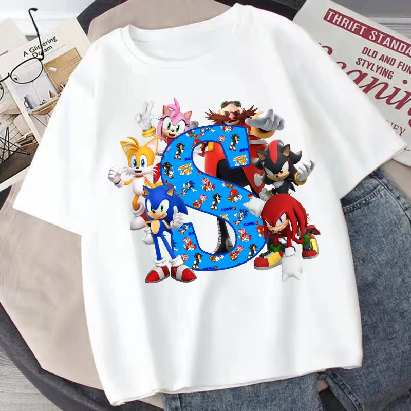 Sonics Kinder Sommer Baumwolle T-shirt Jungen Kurzarm Tops Anime Gedruckt Kleidung Kinder Cartoon Nette T-shirt Kleidung Weihnachten Geschenke 2025 