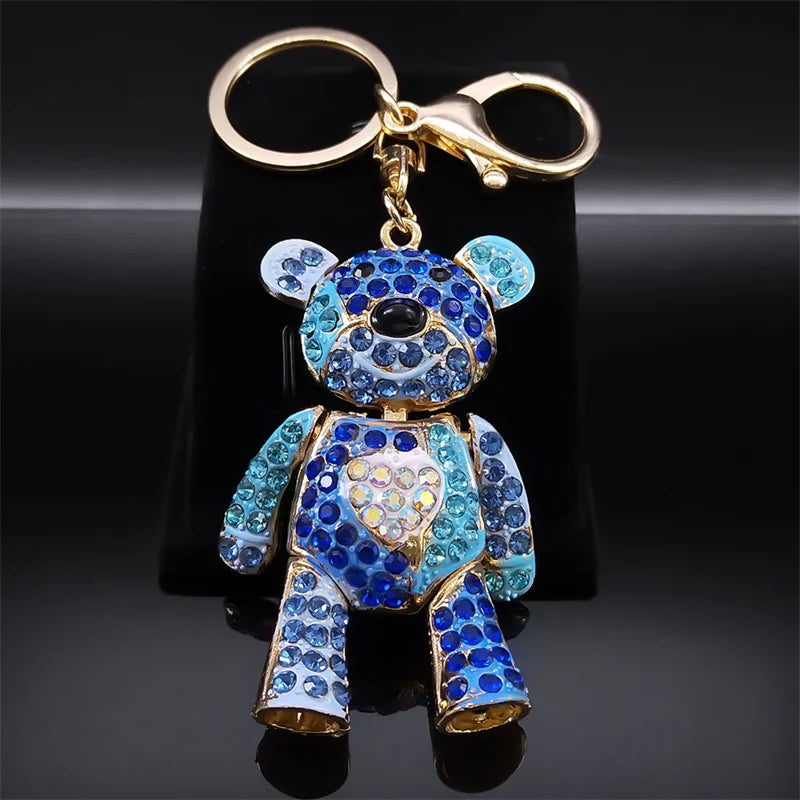 Cute Sweet Colorful Full Crystal Big Bear Key Chain Alloy Rhinestone Fashion Bag Accessories Keyring Jewelry Wholesale N9029