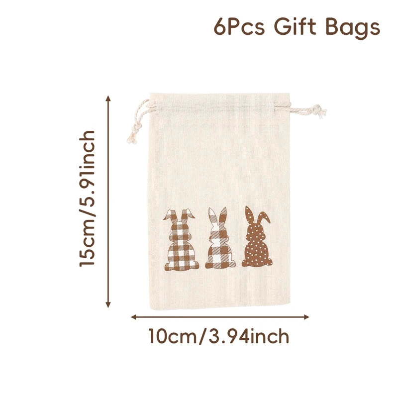 6Pcs Easter Linen Gift Bag Bunny Candy Cookie Packing Bag Spring Easter Party Favor Supplies Kids Candy Gifts Easter Decor 2025