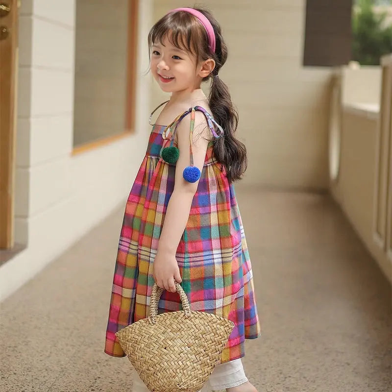 Girl's Dress Sweet Style Fashion Checkered Ball Dress Princess Dress