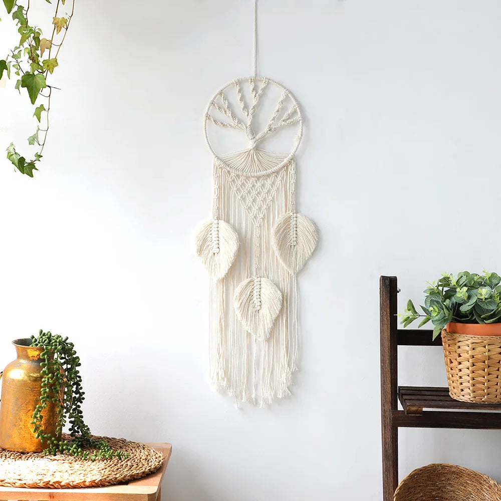 Nordic Macrame Tapestry Life Tree Leaves Dream Catcher Wall Hanging Kids Bedroom Tassel Dreamcatcher Hanging Tapestry Home Room