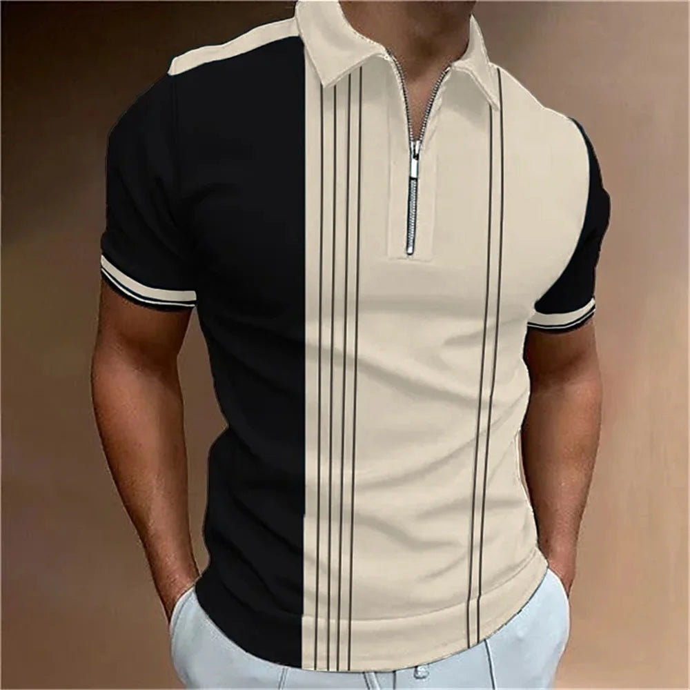 Striped Printed Short Sleeve Polo Shirt Summer Golf Clothing High Quality Tops Simple Men Clothing Loose Oversized Pullover 2023