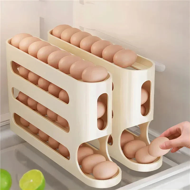 4-lagiger automatischer Eierhalter zum Rollen, Kühlschrank-Eieraufbewahrungsbox, Behälter, Küchenkühlschrank, Eierspender, Kühlschrank-Organizer 