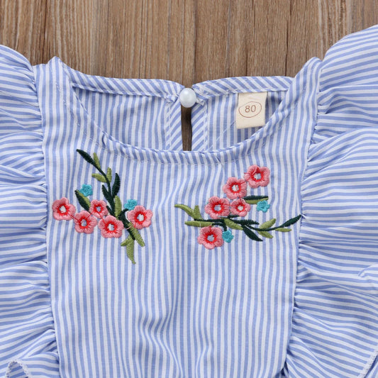 Kleinkind Kinder Baby Mädchen Blume Streifen Rüschen Romper Overall Outfits Kleidung 