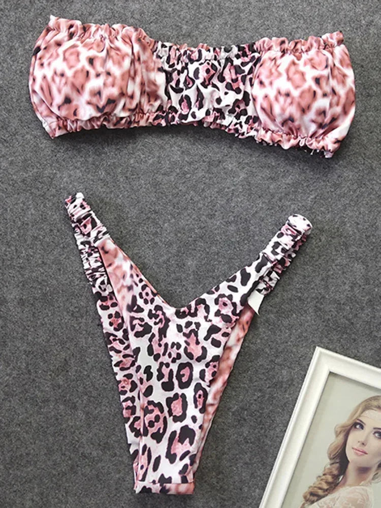 High Cut Extreme Micro Thong Bikini Women Bandeau Swimsuit Female Swimwear Two Pieces Bikini Set Wrinkled Bathing Suit Swim Lady