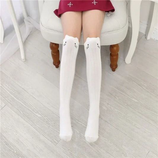 Baby Boys Girls Sports Knee High Long Socks Cartoon Cat Kids Stockings Cotton Children School Uniform Socks Clothing Accessories