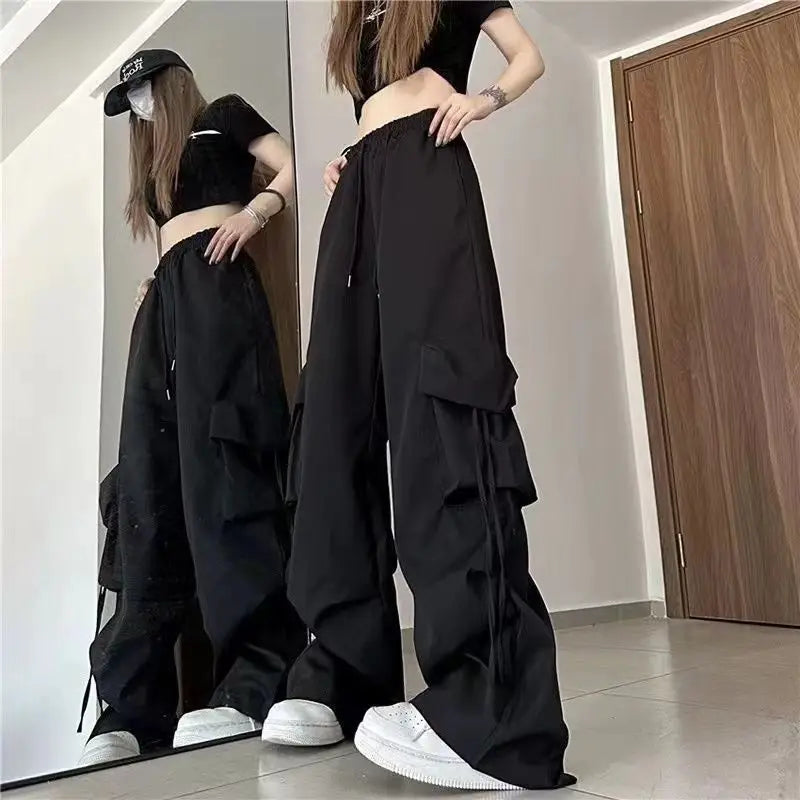 2025 Summer New Chic Tracksuit Matching Set Girl Casual Short Short-sleeved Top+Loose Cargo Pants Two Piece Female Clothes Suit