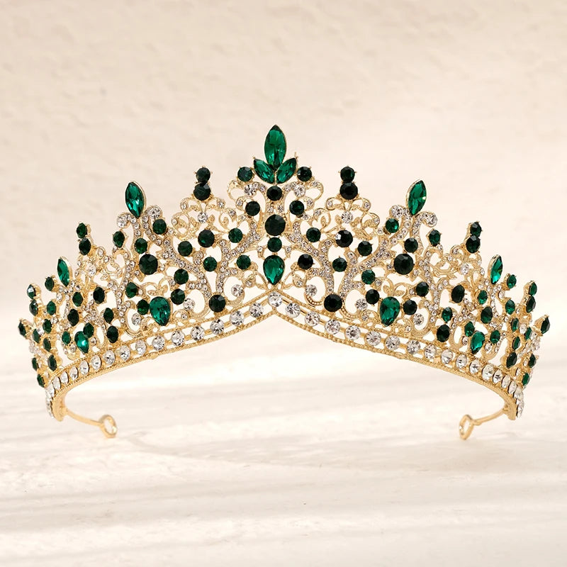 Green Wedding Bridal Pageant Crystal Rhinestone Tiaras Crown  Ladies Party Luxury Princess Women Headpiece Hair Accessorie
