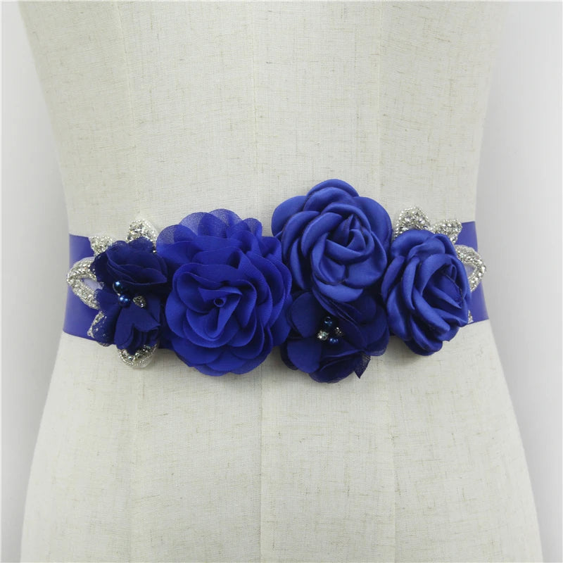 Wedding Belts White Ivory Flowers Pearls Satin Flower Rhinestone Decoration Accessories Elegant Bridesmaids Women Dresses Sash