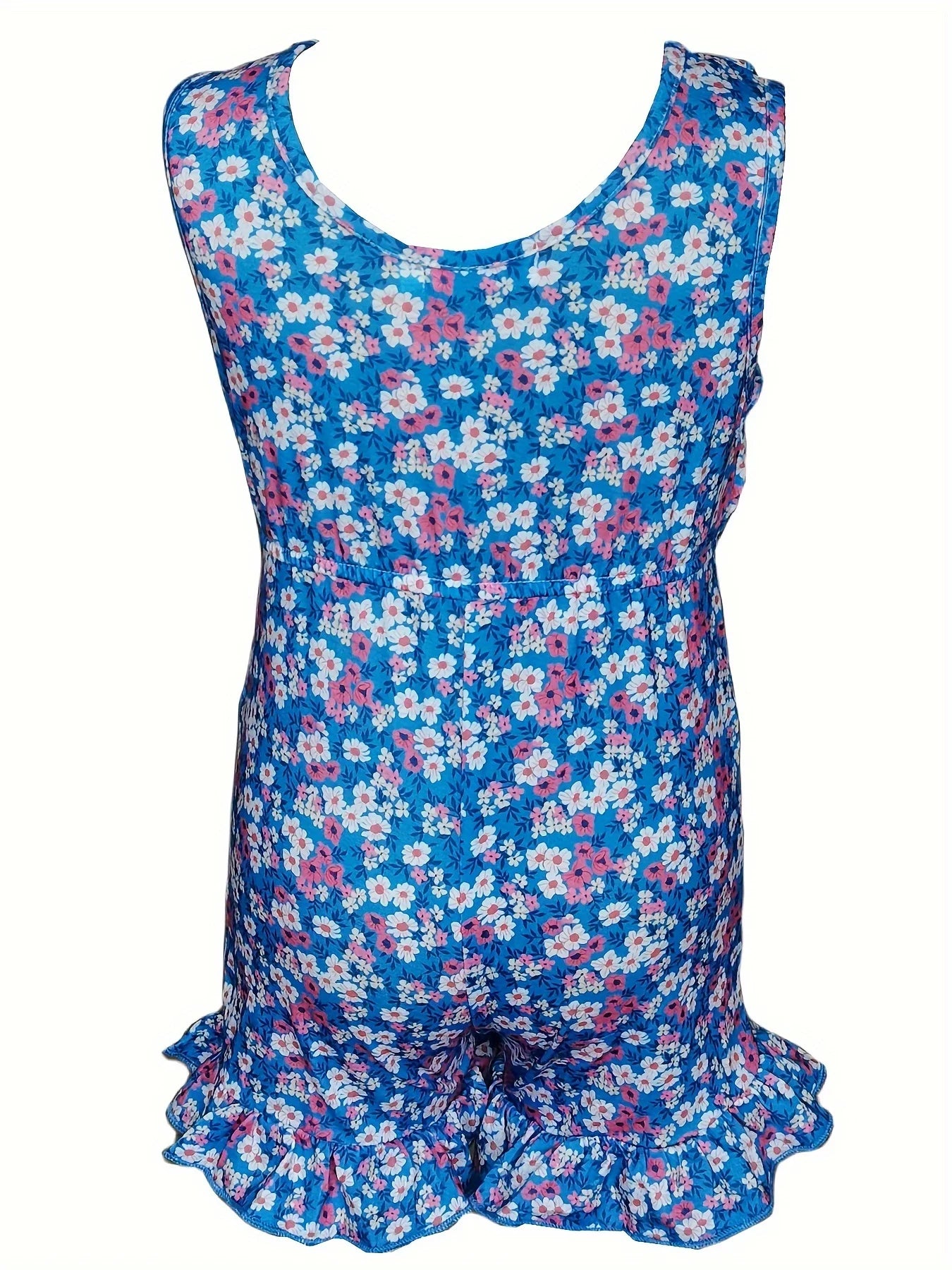 Cutest Girl Floral Printing Jumper With Pockets Summer and Spring Blue Flower Flutter Ruffle Casual Everyday Wear Clothes