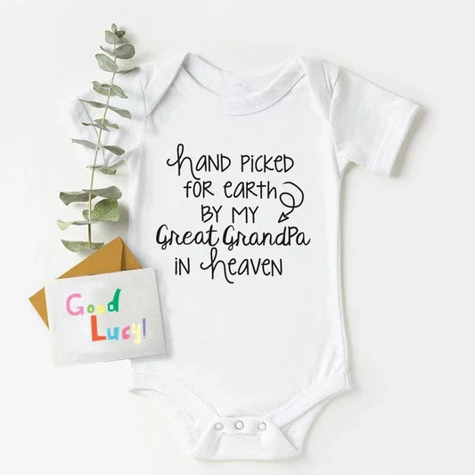 Baby Body, handverlesen für die Erde von meinem Urgroßvater im Himmel, bedruckt, Neugeborenen-Strampler, Baumwoll-Body, Babykleidung für Mädchen und Jungen 