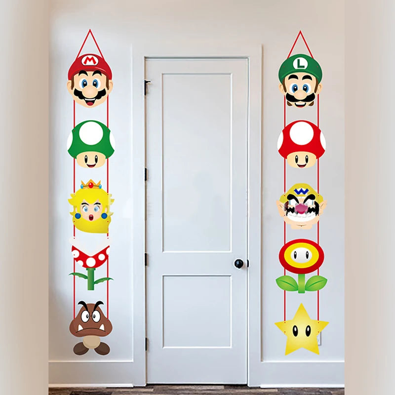 1 Pair Super Mario Bros Door Hanging Anime Party Wall Decorations Door Accessories Theme Party Kids Birthday Supplies Gifts