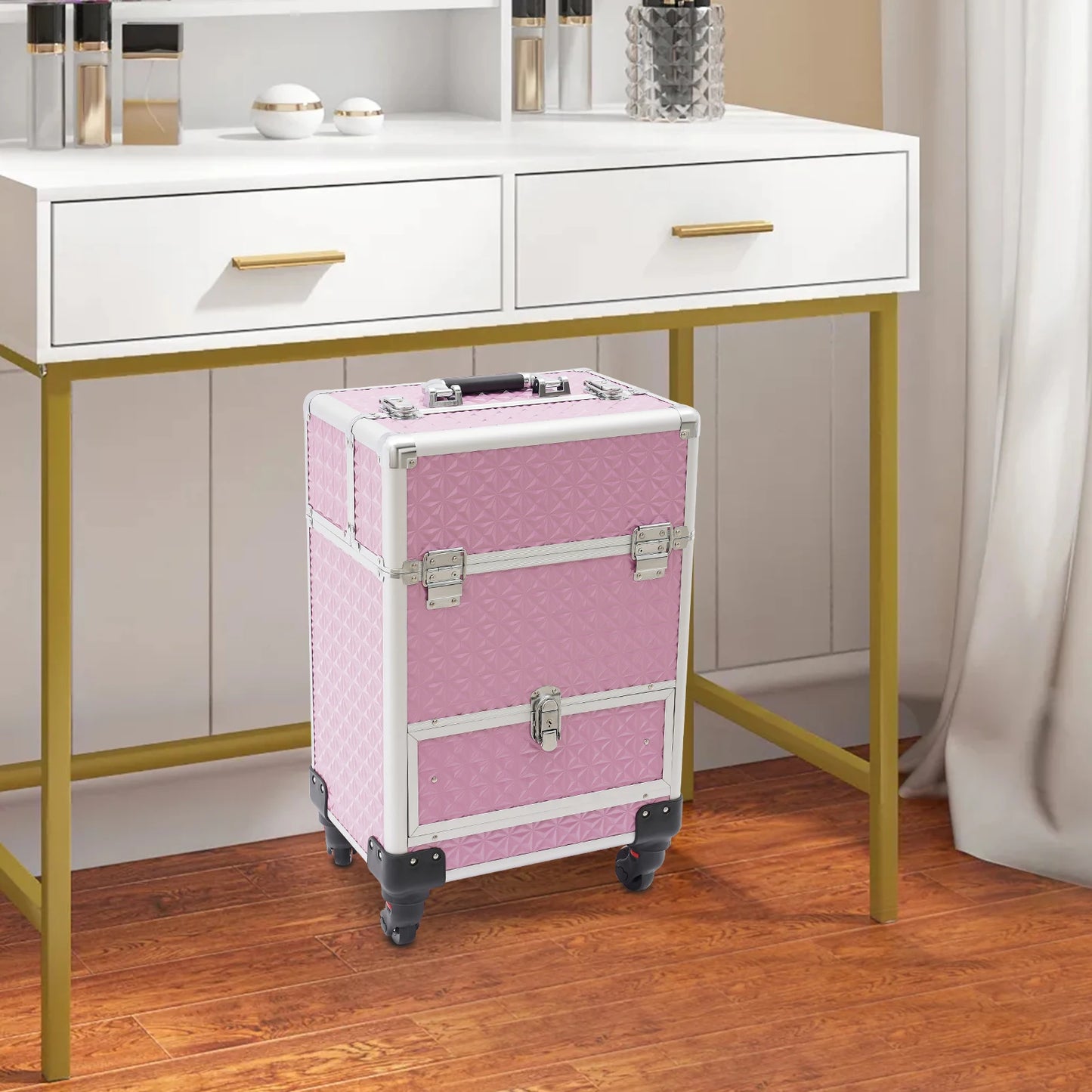 Rolling Nail Case Wheeled Manicure Storage Case Polish Organizer Professional Makeup Trolley for Studio or Travelling