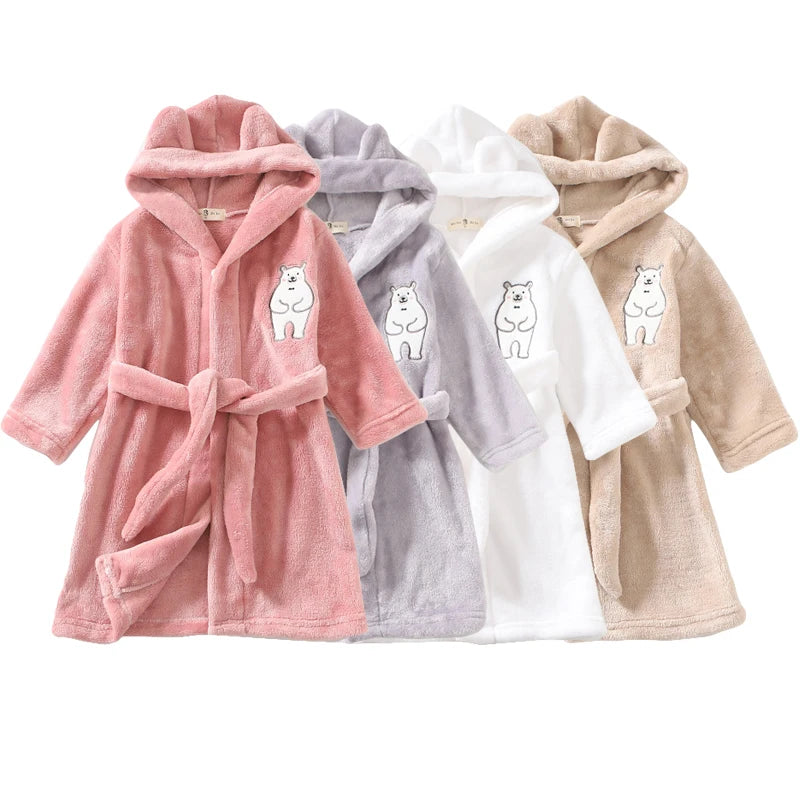 Kids Hooded Lace-up Bathrobe Winter Baby Boys Girls Pajamas Robes Cartoon Animals Girls Boy Sleepwear Bathrobe Girls Clothing