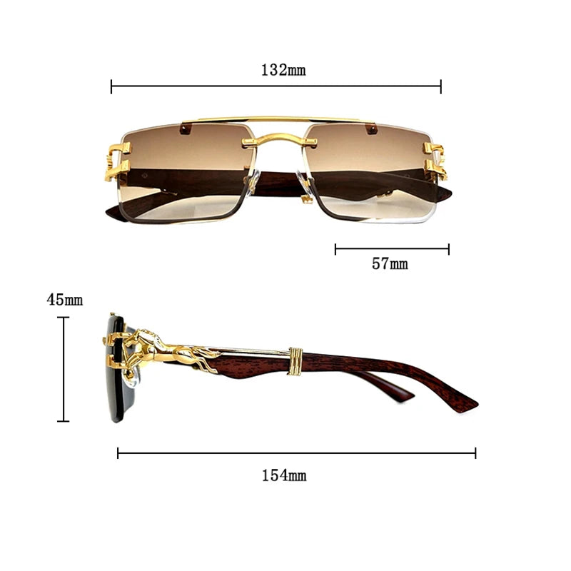 New In Sunglasses For Men Wooden Rimless Sunglasses Women  Vintage Square Fashion Glasses Luxe Gafas De Sol Hombre Zonnebril Sun