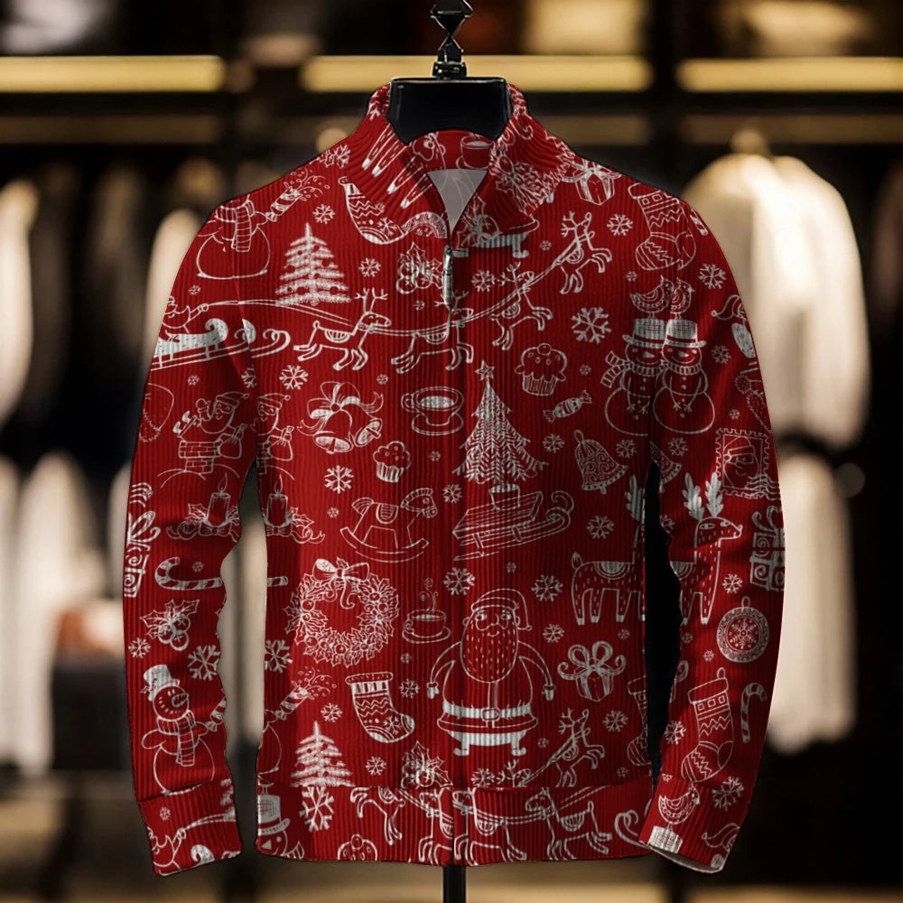 2024 Men’s Casual Christmas 3D Print Sweater Cardigan Loose Outerwear Coat, Winter Men’s Fashion Jacket, Casual Men’s Clothing