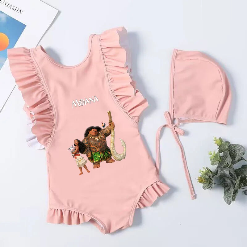 Moana Cartoon Toddler Baby Swimsuit One Piece Children Swimwear Kids Girl Bathing Suit Swim Shirts for Surfing Beach Wear Outfit